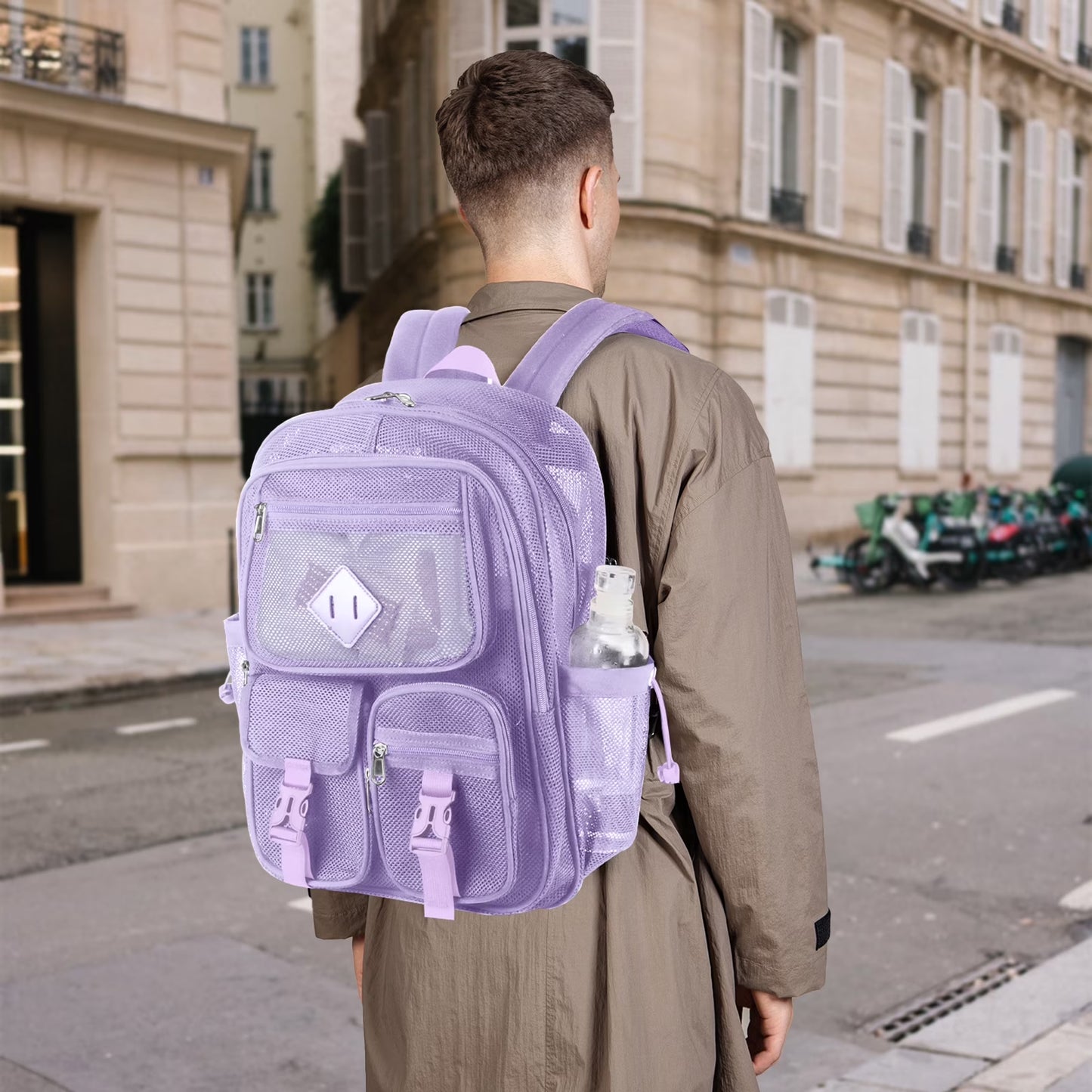 Mesh Backpack School Backpacks Large Capacity See through Bookbag Stadium Approved with Multiple Compartments Pockets for School(Purple)