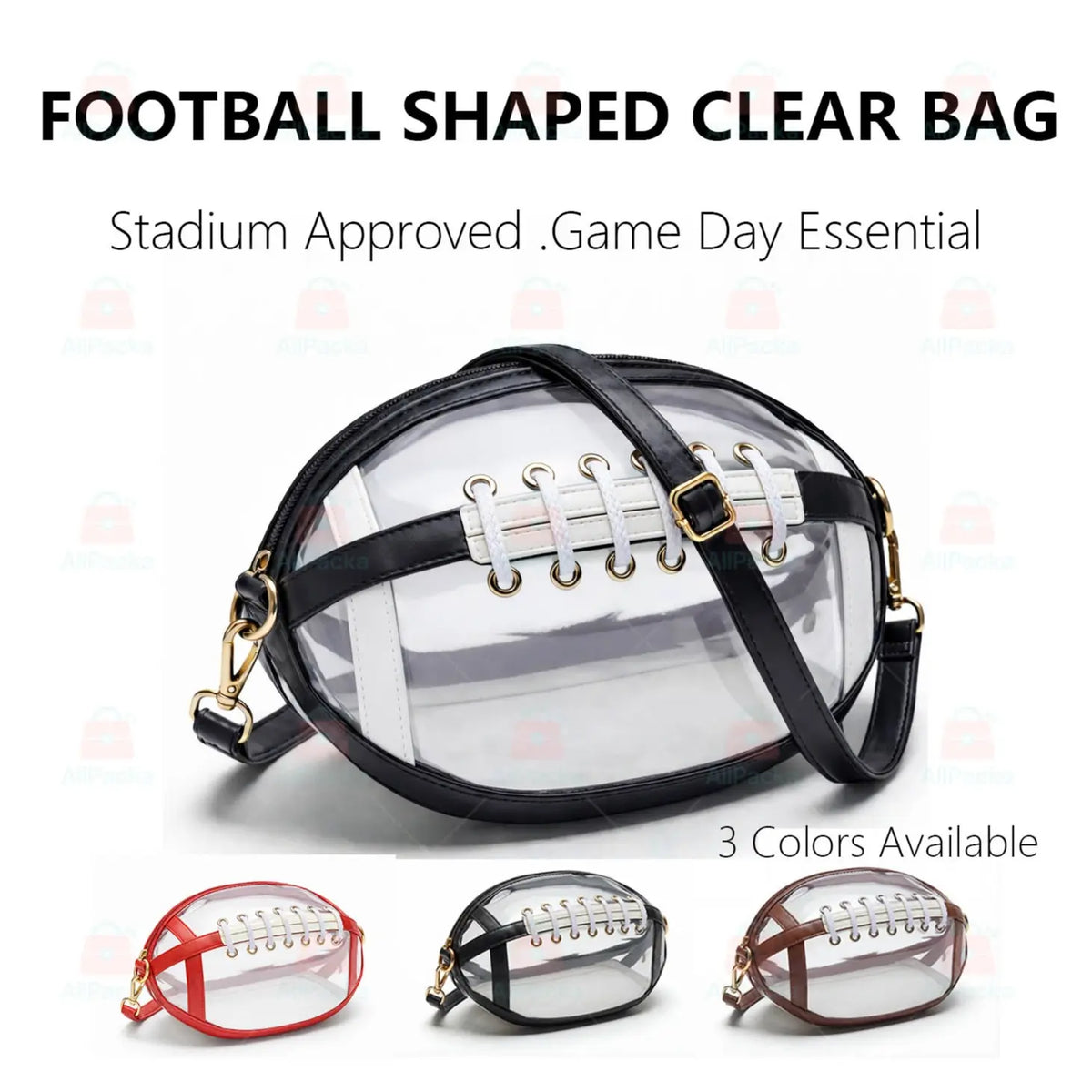 Transparent Football-Shaped Crossbody Bag - Stadium Approved PVC Game Day Bag with Adjustable Strap