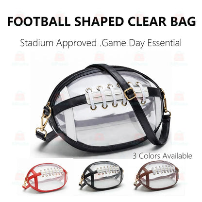 Transparent Football-Shaped Crossbody Bag - Stadium Approved PVC Game Day Bag with Adjustable Strap