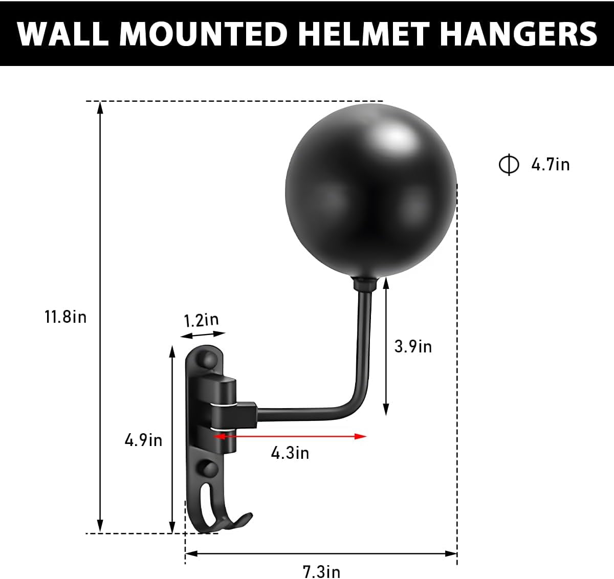 Helmet Hanger Wall Mount, 180° Rotation Multifunctional Motorcycle Helmets Rack with 2 Hooks, Motorcycle Gear Jacket Storage Holder Hanger for Bike Coats Caps Outerwear