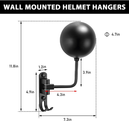 Helmet Hanger Wall Mount, 180° Rotation Multifunctional Motorcycle Helmets Rack with 2 Hooks, Motorcycle Gear Jacket Storage Holder Hanger for Bike Coats Caps Outerwear
