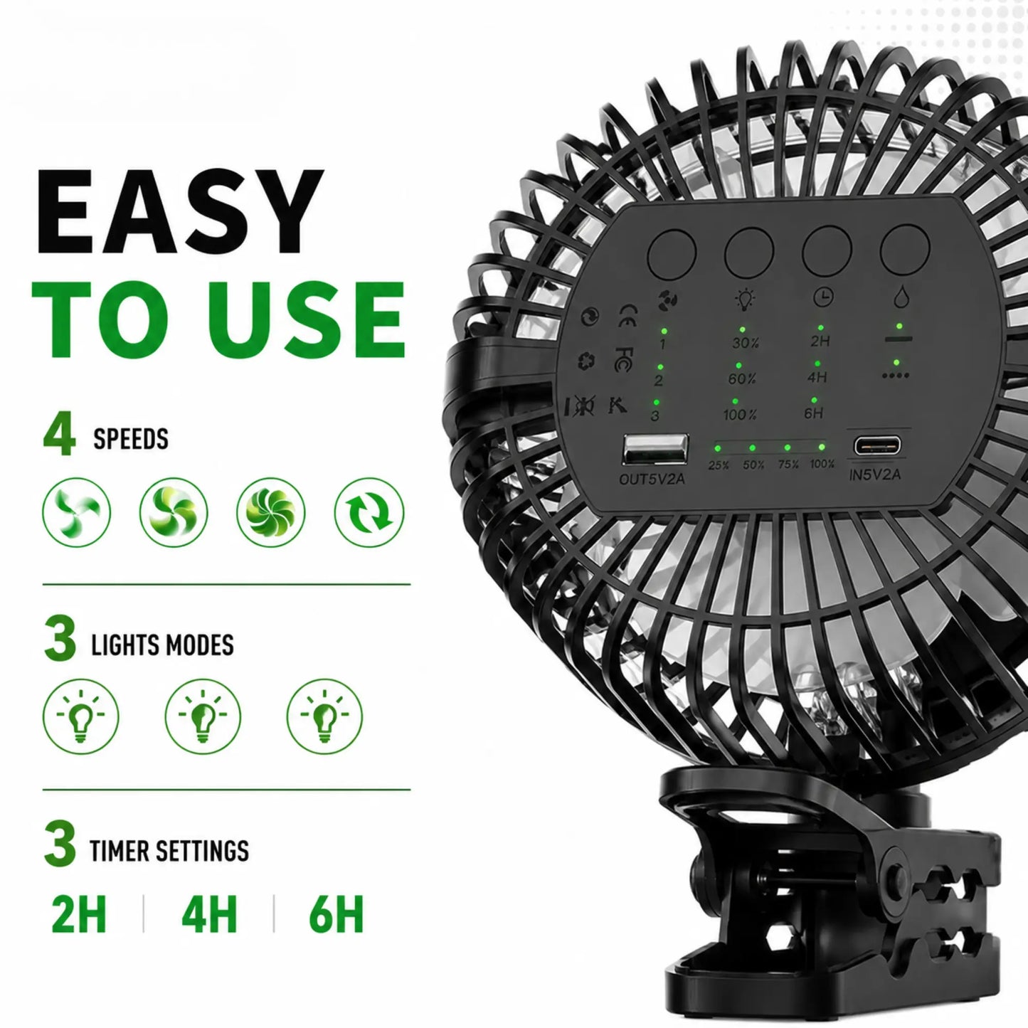 Rechargeable Magnetic Golf Cart Cooling Fan with Mist Functionality