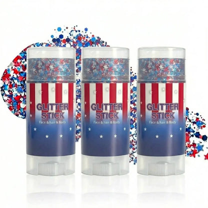 4Th of July Red White Blue Glitter Stick, Body & Hair Sparkle Makeup for Independence Day Party, Parade, Festival & Fireworks Look