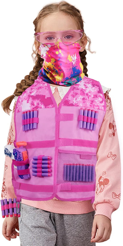 Girls Tactical Vest Kit - Pink Blaster Vest for Nerf Rebelle & N-Strike with Goggles for Ultimate Playtime Adventure!