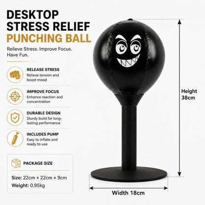 Desktop Boxing Bag - Stress Relief Speed Trainer with Durable PU Ball, Carbon-Steel Spring, and Suction Cup Mount for Office Use