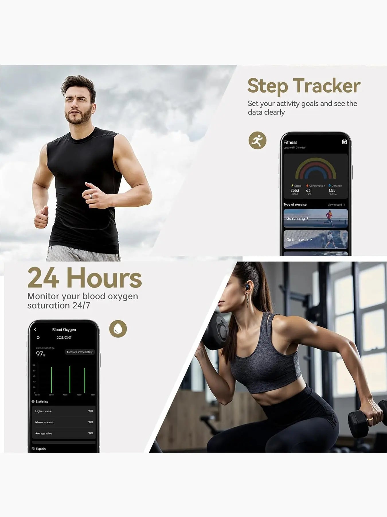 Smart Finger Ring Health Tracker, Heart Rate Monitor, Temperature, Sleep, Stress Management, Cycle Reminder, Fitness Ring for Men and Women, Wearable, Wireless Fitness Tracker, Wearable Fitness Trackers