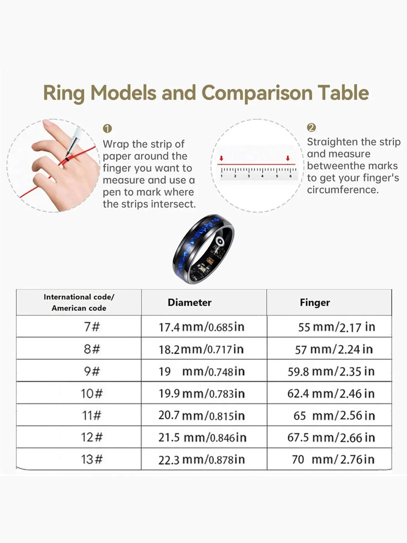Smart Finger Ring Health Tracker, Heart Rate Monitor, Temperature, Sleep, Stress Management, Cycle Reminder, Fitness Ring for Men and Women, Wearable, Wireless Fitness Tracker, Wearable Fitness Trackers