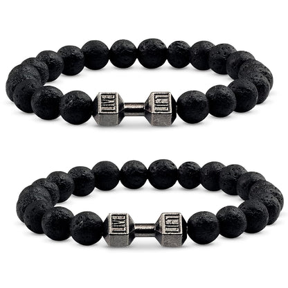 Dumbbell Bracelet for Men & Women with Lava Rocks, Elastic Rope