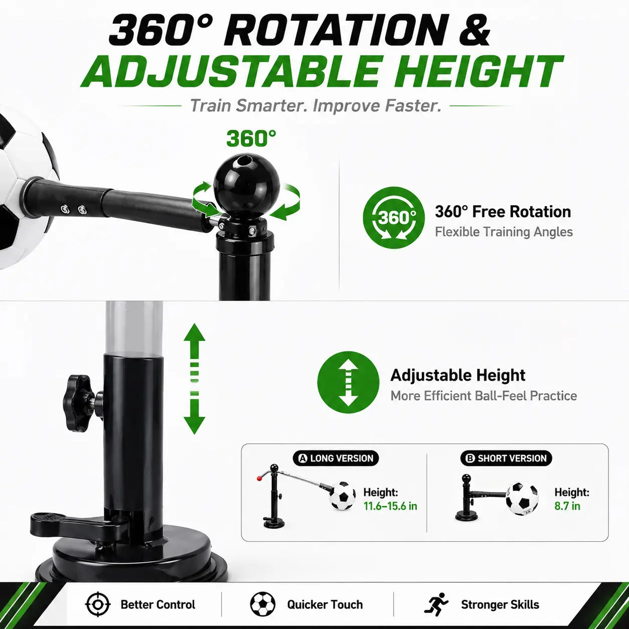360° Rotating Soccer Training Kicker for Kids, Adjustable Indoor Soccer Ball Trainer with Suction Cup, Foldable Soccer Ball Holder for Parent-Child Home Practice