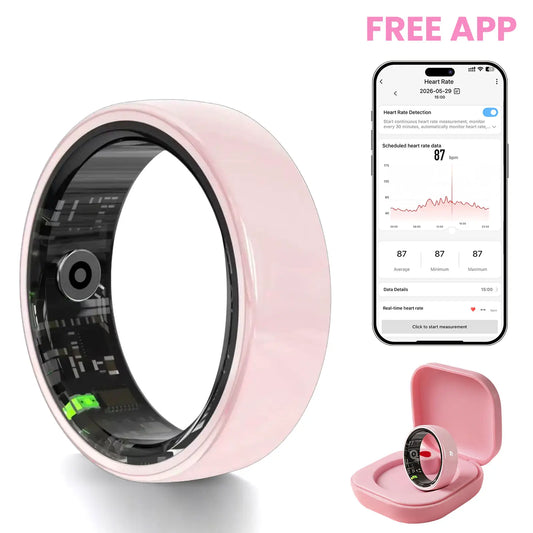 #6-#11 T3 Pink & Black Ceramic Smart Couple Rings for Women & Men, Fitness & Sleep Tracker, Heart Rate & Stress Monitor, Cycle Tracking, IP68 Waterproof, 3–5 Day Battery, Ios & Android Compatible, with Charging Case