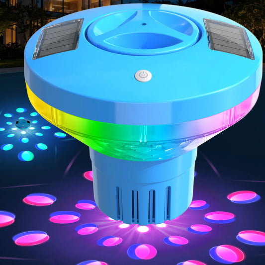Solar Chlorine Floater,Chlorine Floater with Colorful Lights,Great Capacity Floating Chlorine Dispenser for Pool,7.6" Pool Chlorine Floater,Button Control Chlorine Floater for Hot Tub(Blue) Garden Fountains Garden Accessories Tiktokshopspringglowup,Summer