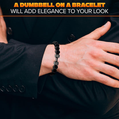 Dumbbell Bracelet for Men & Women with Lava Rocks, Elastic Rope