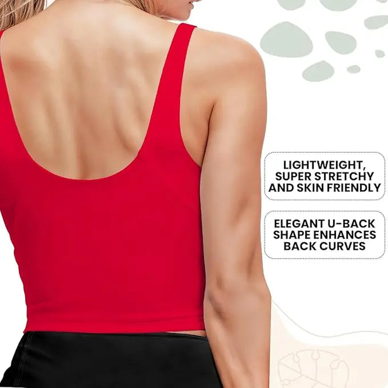 Women's Longline Ribbed Workout Tank Top with Built-In Bra and Padding for Yoga, Running, Gym, and Fitness Activities