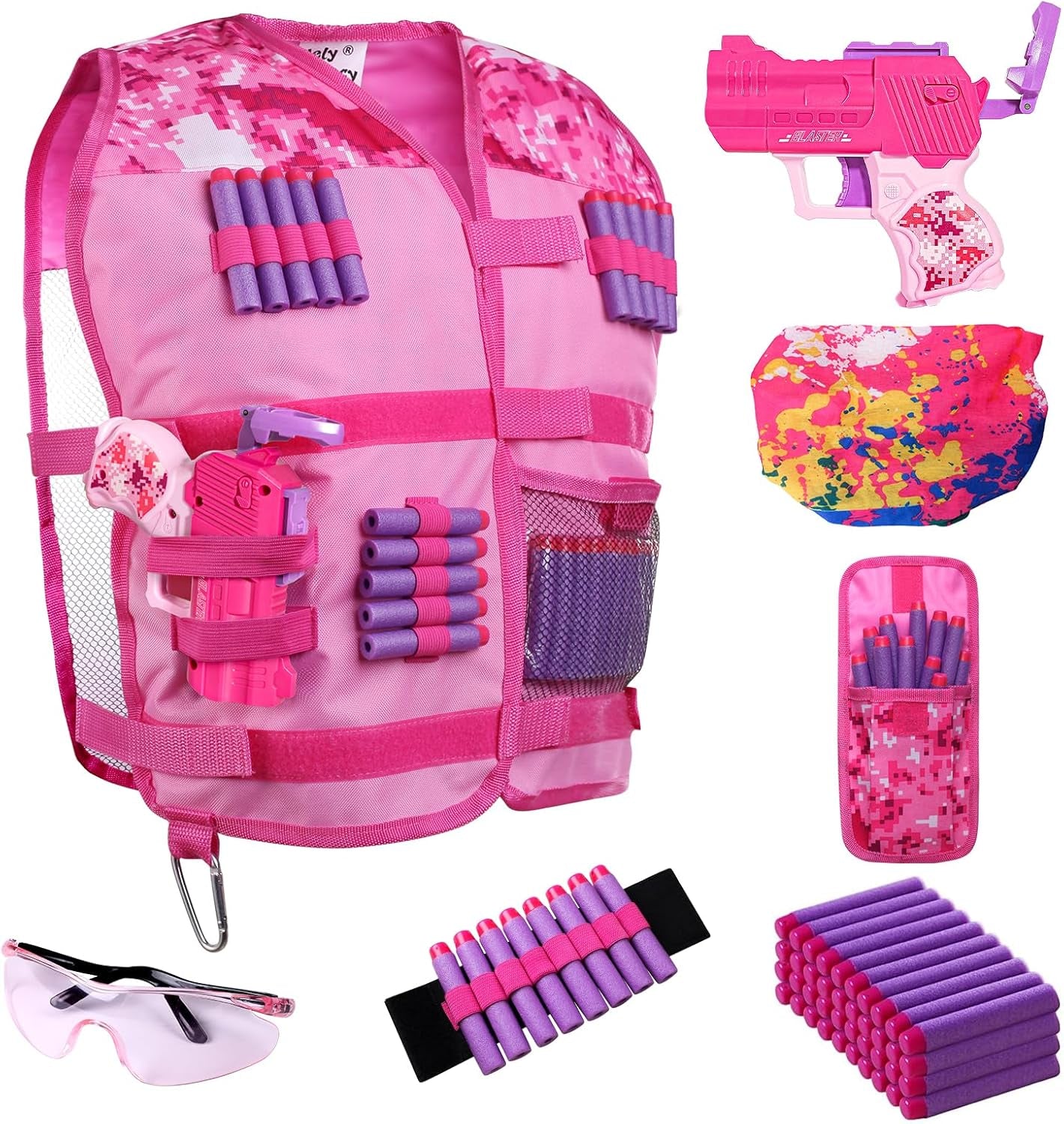 Girls Tactical Vest Kit - Pink Blaster Vest for Nerf Rebelle & N-Strike with Goggles for Ultimate Playtime Adventure!
