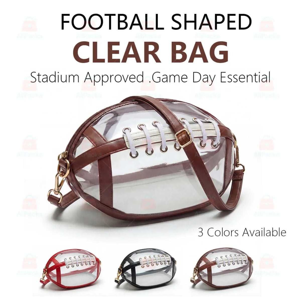 Transparent Football-Shaped Crossbody Bag - Stadium Approved PVC Game Day Bag with Adjustable Strap