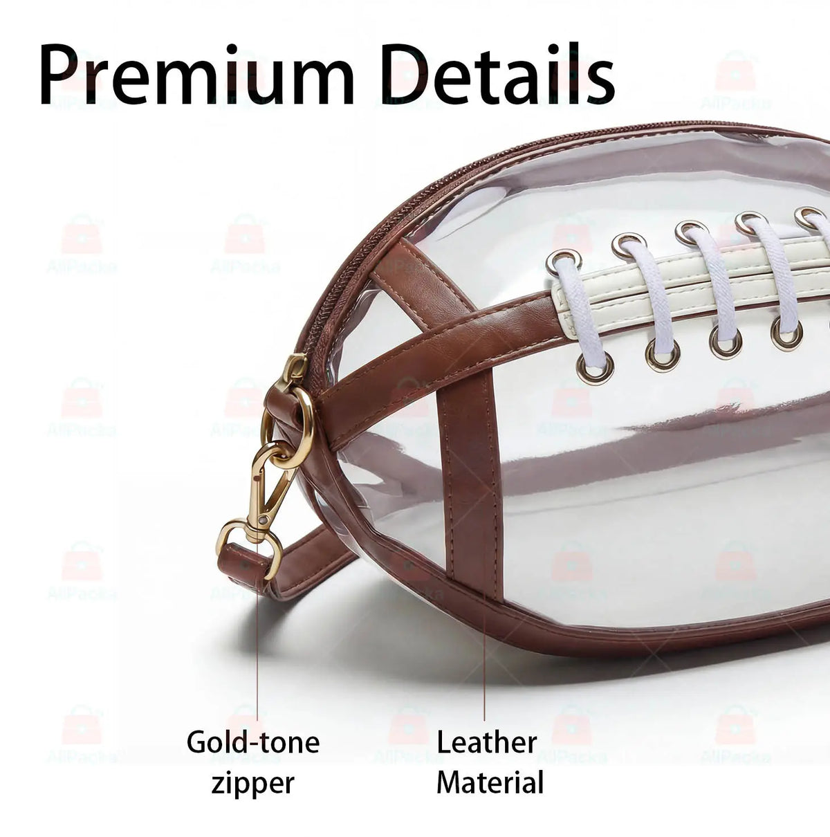 Transparent Football-Shaped Crossbody Bag - Stadium Approved PVC Game Day Bag with Adjustable Strap
