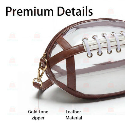 Transparent Football-Shaped Crossbody Bag - Stadium Approved PVC Game Day Bag with Adjustable Strap