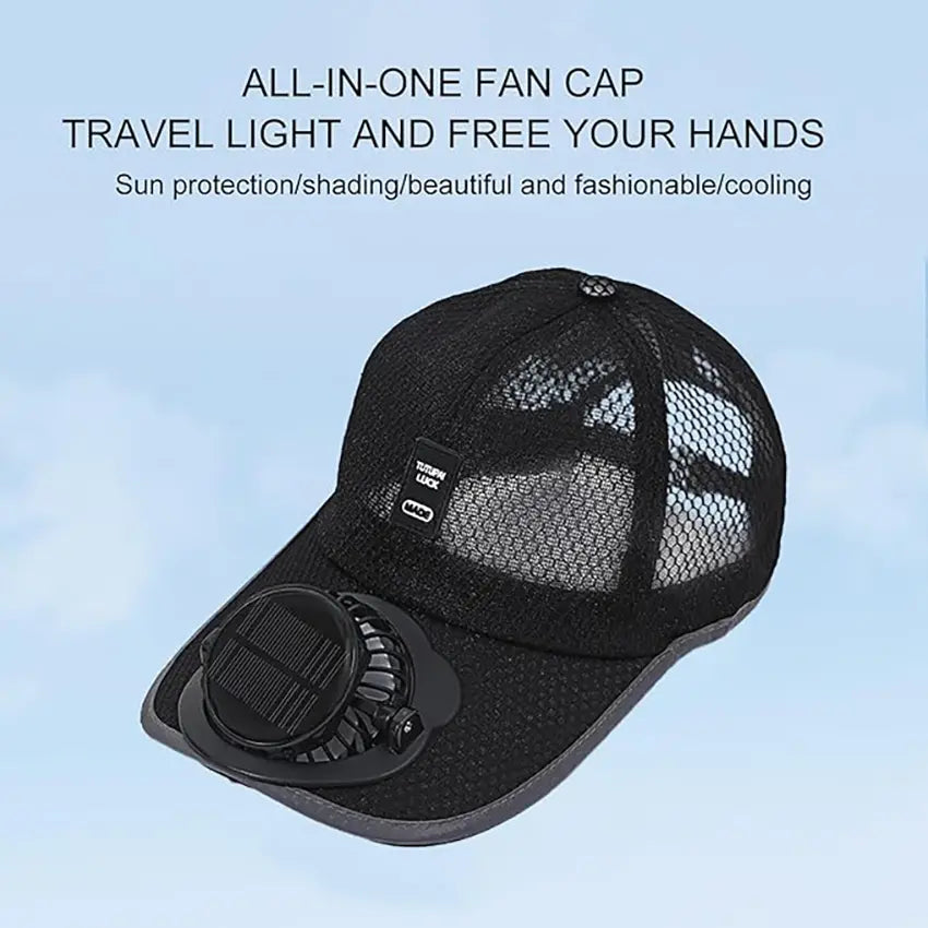 Solar & USB Rechargeable Fan Hat, Breathable Mesh Cooling Baseball Cap, Summer Sun Protection Cap for Outdoor Hiking, Fishing, Golf, Camping