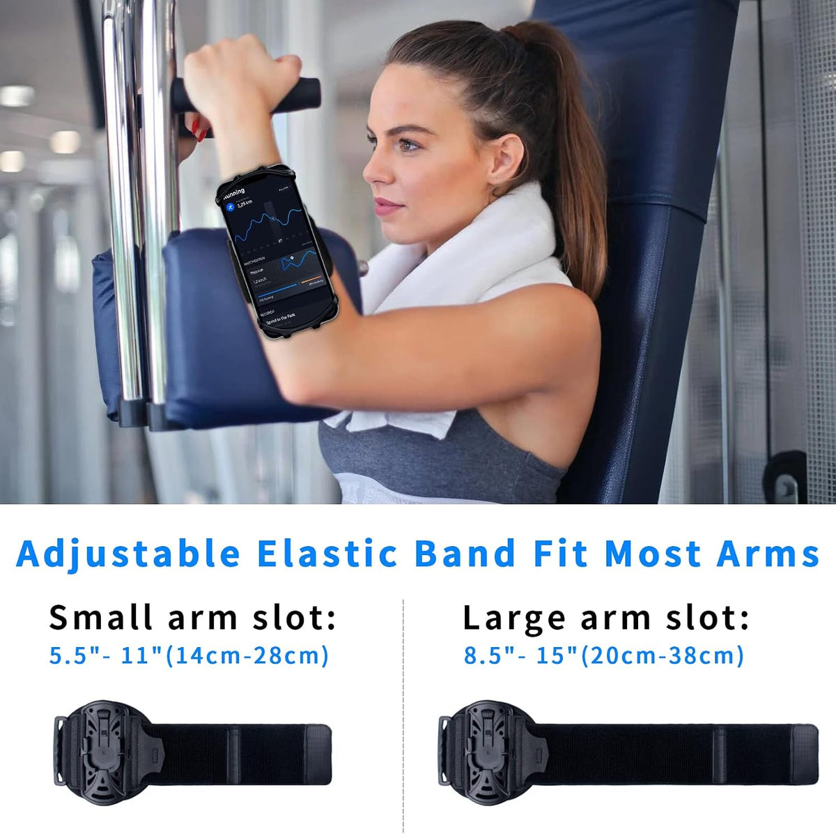 Wristband Phone Holder for Running, 360°Rotation & Detachable Sports Armband with Key Holder for Iphone 17/16/15/14/13/12/11/Pro/Xs/Xr/X/8/7/6/Plus, for Samsung Galaxy, Fits 4''-6.5''Phone