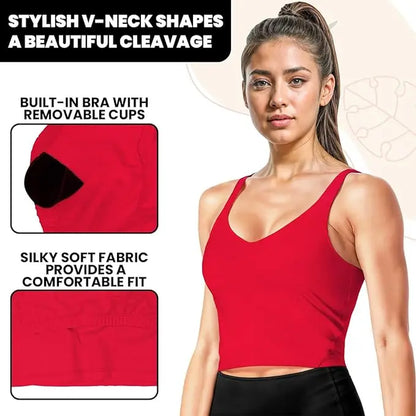 Women's Longline Ribbed Workout Tank Top with Built-In Bra and Padding for Yoga, Running, Gym, and Fitness Activities