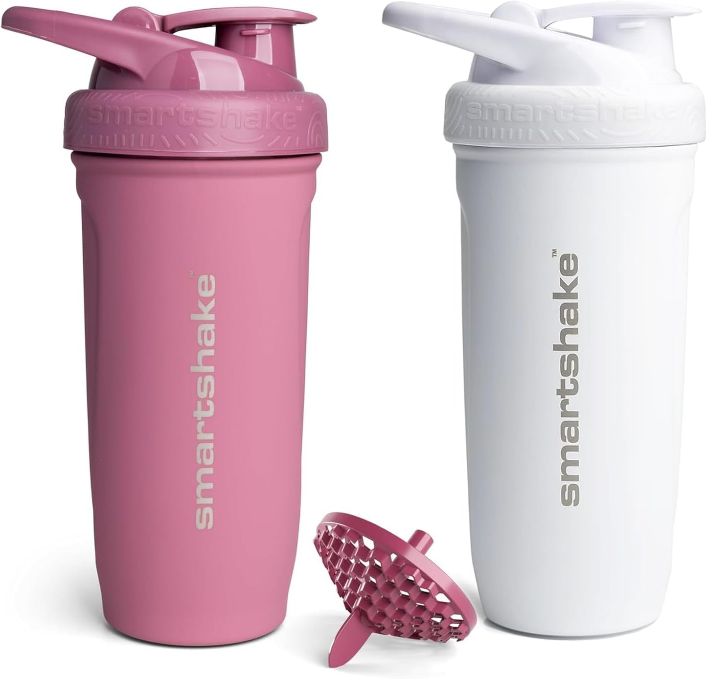 2 Pack Stainless Steel Protein Shaker Bottle for Protein Mixes, 30 Oz | Leak Proof Shaker Cups for Protein Shakes | Blender Bottle Shaker | Protein Shaker Pack, Non-Insulated, White & Pink