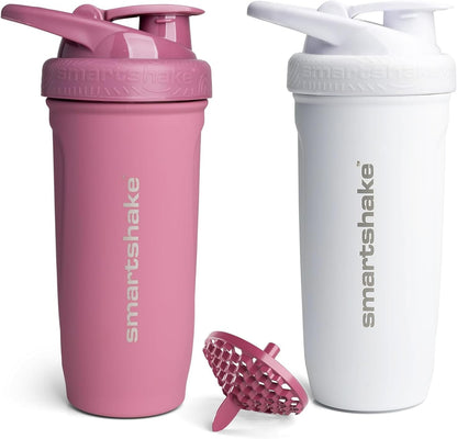 2 Pack Stainless Steel Protein Shaker Bottle for Protein Mixes, 30 Oz | Leak Proof Shaker Cups for Protein Shakes | Blender Bottle Shaker | Protein Shaker Pack, Non-Insulated, White & Pink