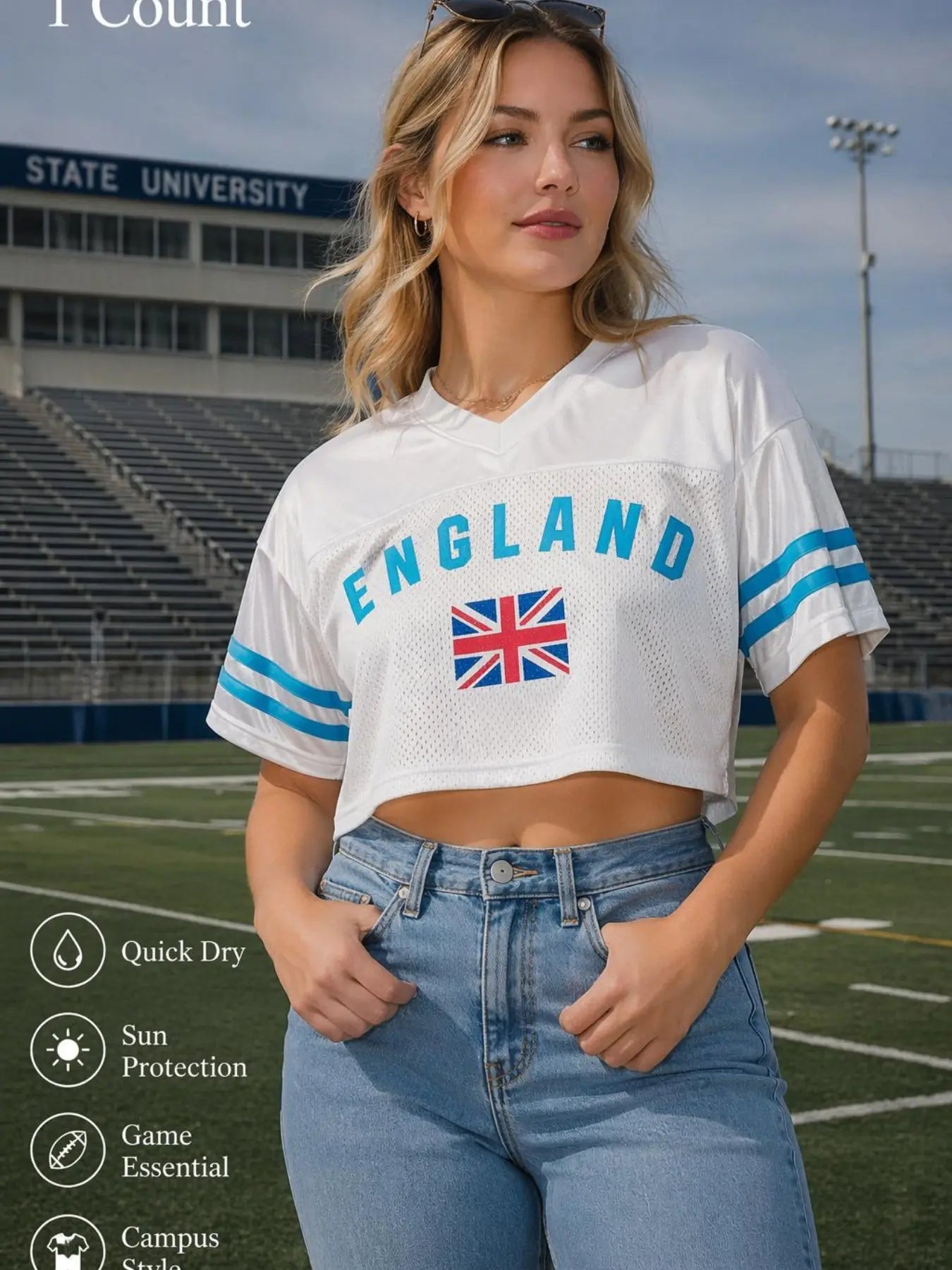 KTYSDE Women's Printed Cropped Soccer Jersey - V Neck Mesh Short Sleeve Casual Streetwear Crop Top for Soccer Fans Featuring USA, Brazil, Argentina, Mexico, England, Germany, France, Spain, Portugal, Italy, Netherlands, Japan, South Korea, Uruguay, and South Africa for Game Day and Daily Wear