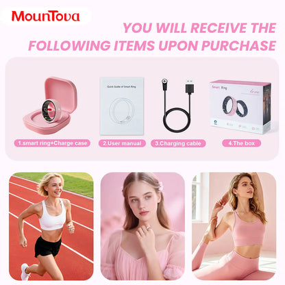 #6-#11 T3 Pink & Black Ceramic Smart Couple Rings for Women & Men, Fitness & Sleep Tracker, Heart Rate & Stress Monitor, Cycle Tracking, IP68 Waterproof, 3–5 Day Battery, Ios & Android Compatible, with Charging Case