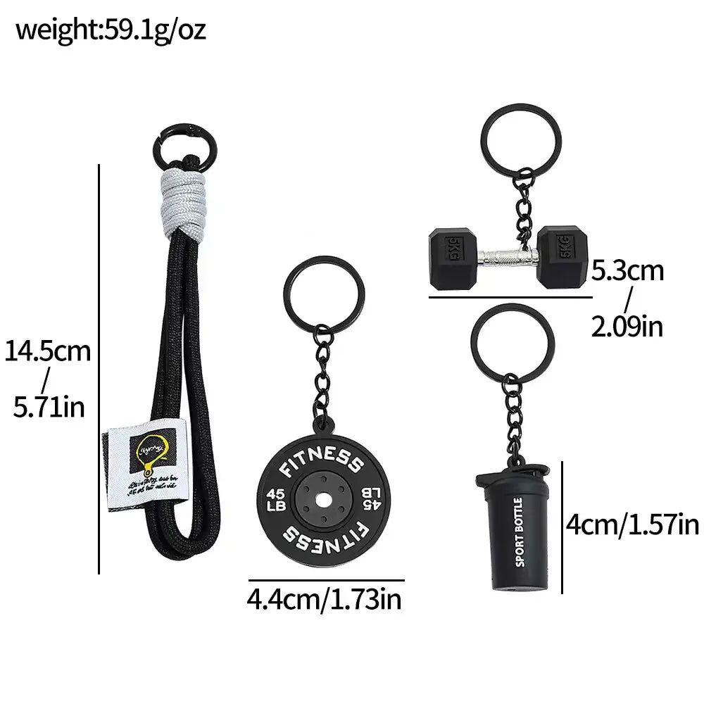 3D Fitness-Themed Keychain, Durable Silicone and Metal Bag Charm Featuring Dumbbell, Barbell, and Weight Plate, Compact Mini Size with Sturdy Connecting Chain