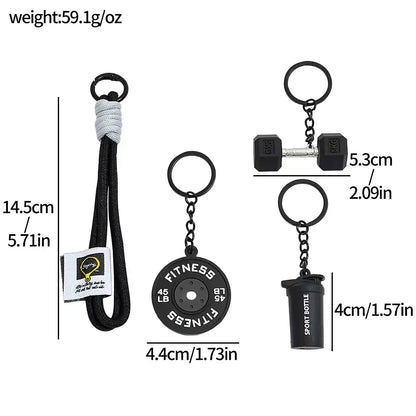 3D Fitness-Themed Keychain, Durable Silicone and Metal Bag Charm Featuring Dumbbell, Barbell, and Weight Plate, Compact Mini Size with Sturdy Connecting Chain