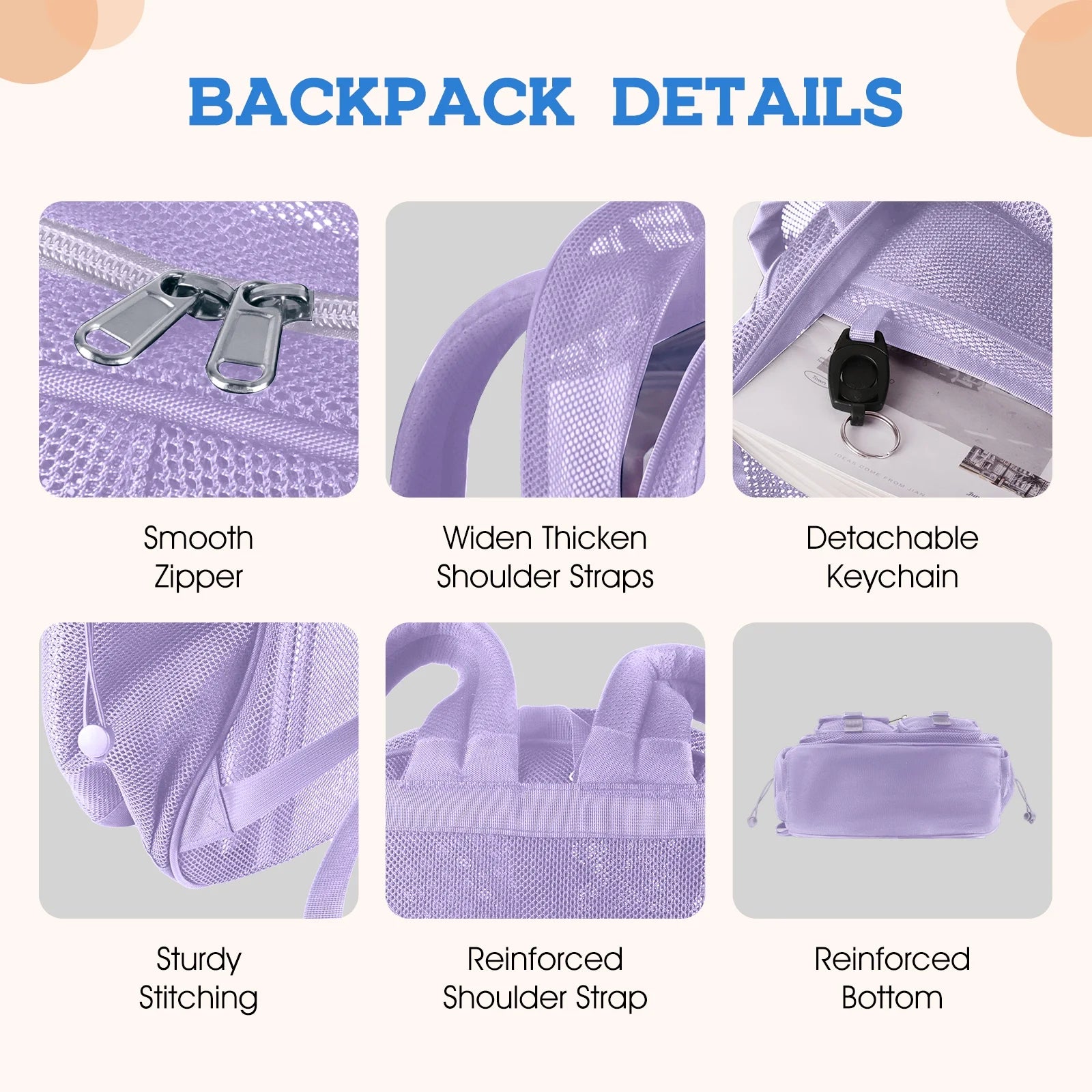 Mesh Backpack School Backpacks Large Capacity See through Bookbag Stadium Approved with Multiple Compartments Pockets for School(Purple)