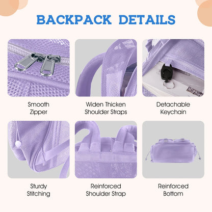 Mesh Backpack School Backpacks Large Capacity See through Bookbag Stadium Approved with Multiple Compartments Pockets for School(Purple)