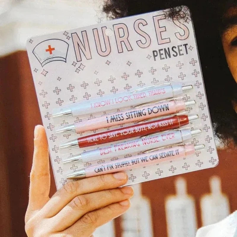 2025 Inspirational 5-Piece Nurse Pen Set - Novelty Ballpoint Pens for Medical Students and Professionals