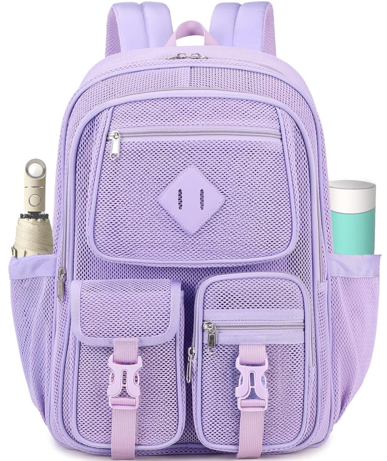 Mesh Backpack School Backpacks Large Capacity See through Bookbag Stadium Approved with Multiple Compartments Pockets for School(Purple)