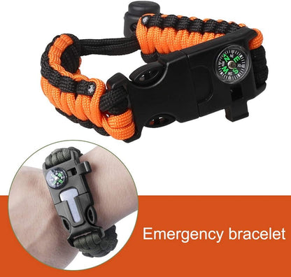 Survival Paracord Bracelet Flint Fire Starter Scraper Compass Wilderness Survival Whistle Adjustable Wristband 2Pack Black&Armygreen