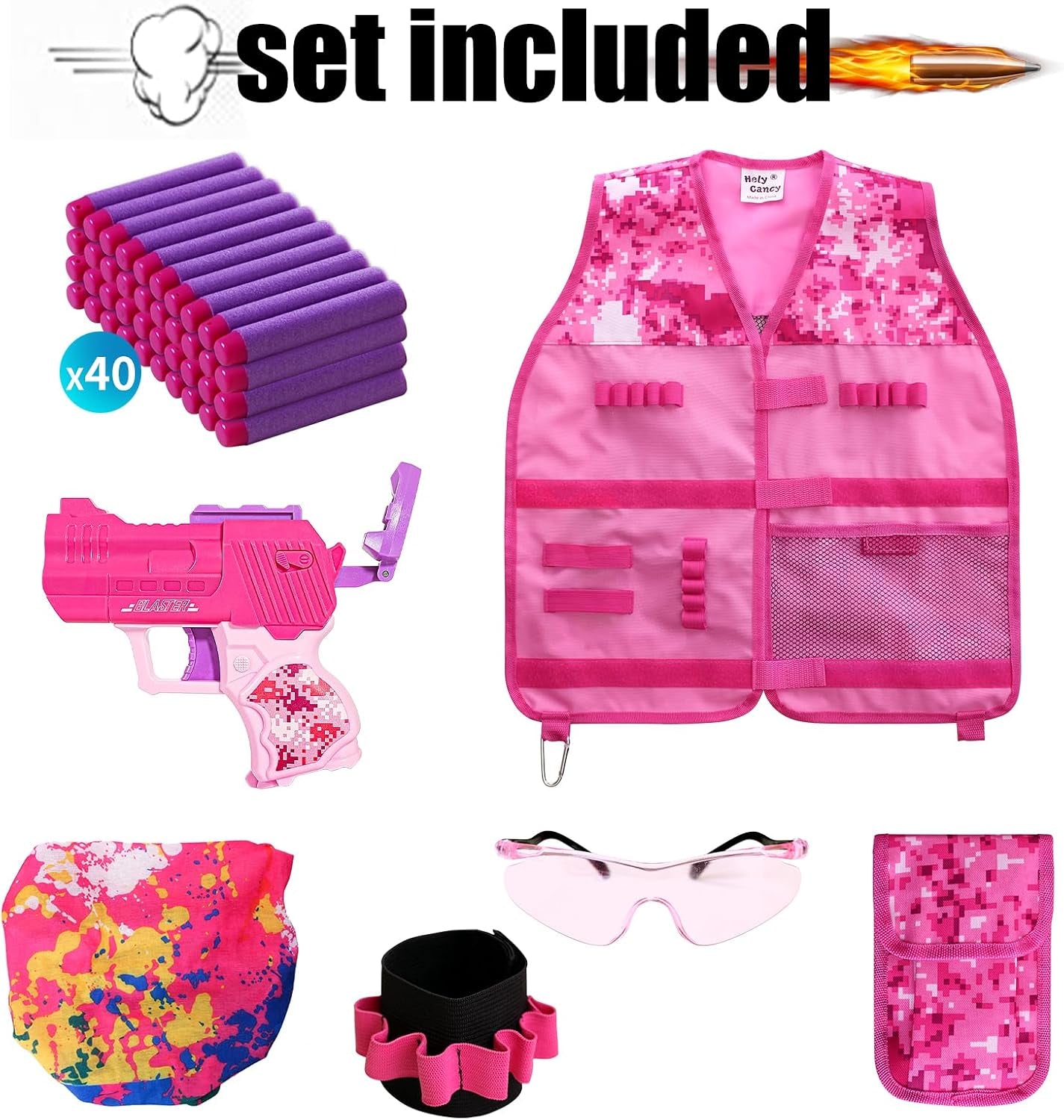 Girls Tactical Vest Kit - Pink Blaster Vest for Nerf Rebelle & N-Strike with Goggles for Ultimate Playtime Adventure!