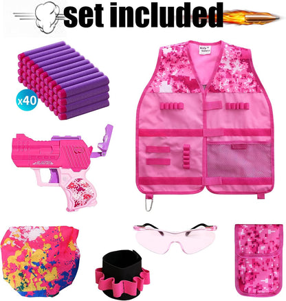 Girls Tactical Vest Kit - Pink Blaster Vest for Nerf Rebelle & N-Strike with Goggles for Ultimate Playtime Adventure!