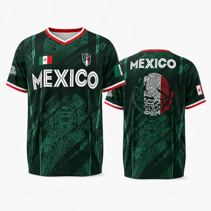 2026 Mexico Soccer Jersey, Chichén Itzá Pyramid Graphic Retro Soccer Jersey, All over Print, Casual Style for All Seasons, Classic Throwback Jersey Sportswear Top Summerwins