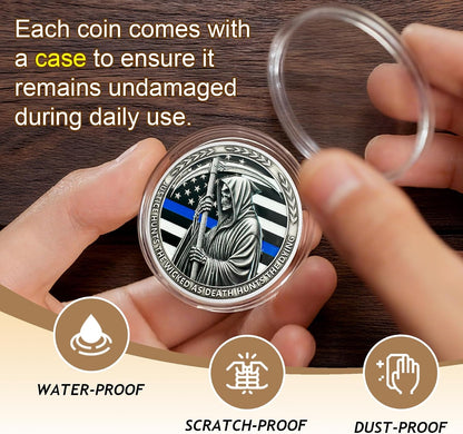 Thin Blue Line Reaper Police Officer Challenge Coin | Blessed Are the Peacemakers Police Challenge Coins for Sheriff Law Enforcement Police Academy Gifts Police Week Gifts