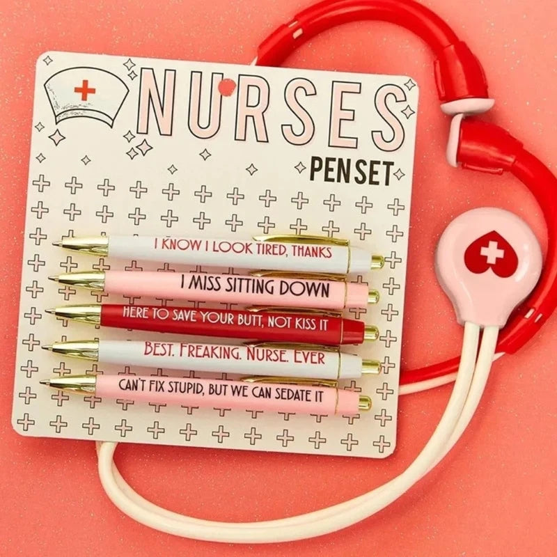 2025 Inspirational 5-Piece Nurse Pen Set - Novelty Ballpoint Pens for Medical Students and Professionals