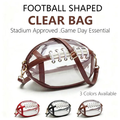 Transparent Football-Shaped Crossbody Bag - Stadium Approved PVC Game Day Bag with Adjustable Strap