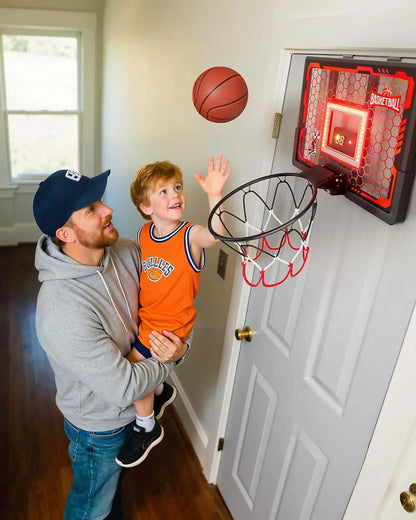 Indoor Basketball Hoop Pro for Kids, over the Door Basketball Hoop Indoor with LED Light/Scoreboard/4 Balls- Upgraded Anti-Impact Backboard, Basketball Toys Gifts for 6 7 8 9 10 11 12 Year Old Boys Chain Net