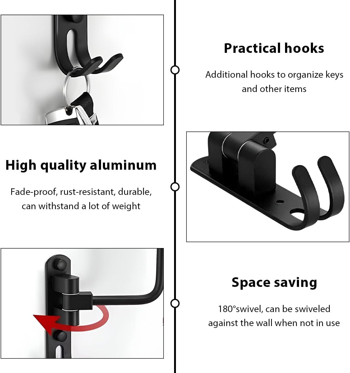Helmet Hanger Wall Mount, 180° Rotation Multifunctional Motorcycle Helmets Rack with 2 Hooks, Motorcycle Gear Jacket Storage Holder Hanger for Bike Coats Caps Outerwear