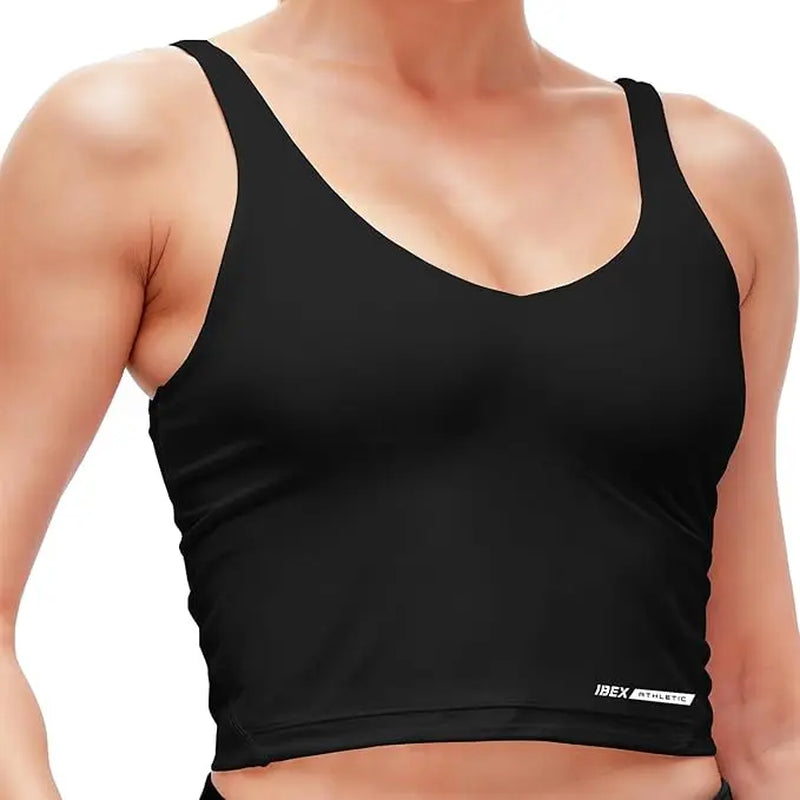 Women's Longline Ribbed Workout Tank Top with Built-In Bra and Padding for Yoga, Running, Gym, and Fitness Activities