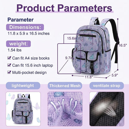 Mesh Backpacks for School, Heavy Duty Breathable See through Bookbag for Women Girls Boys Kids, Large Capacity Mesh Bag for Beach Swimming Gym Work Travel- Butterfly Purple