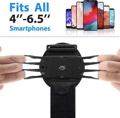 Wristband Phone Holder for Running, 360°Rotation & Detachable Sports Armband with Key Holder for Iphone 17/16/15/14/13/12/11/Pro/Xs/Xr/X/8/7/6/Plus, for Samsung Galaxy, Fits 4''-6.5''Phone