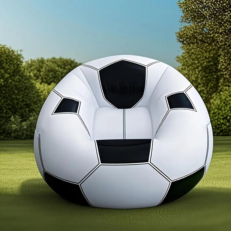 Inflatable Football Pattern Single Sofa - Durable PVC Lounge Chair for Indoor and Outdoor Use, Portable Design for Camping and Leisure (Air Pump Not Included)