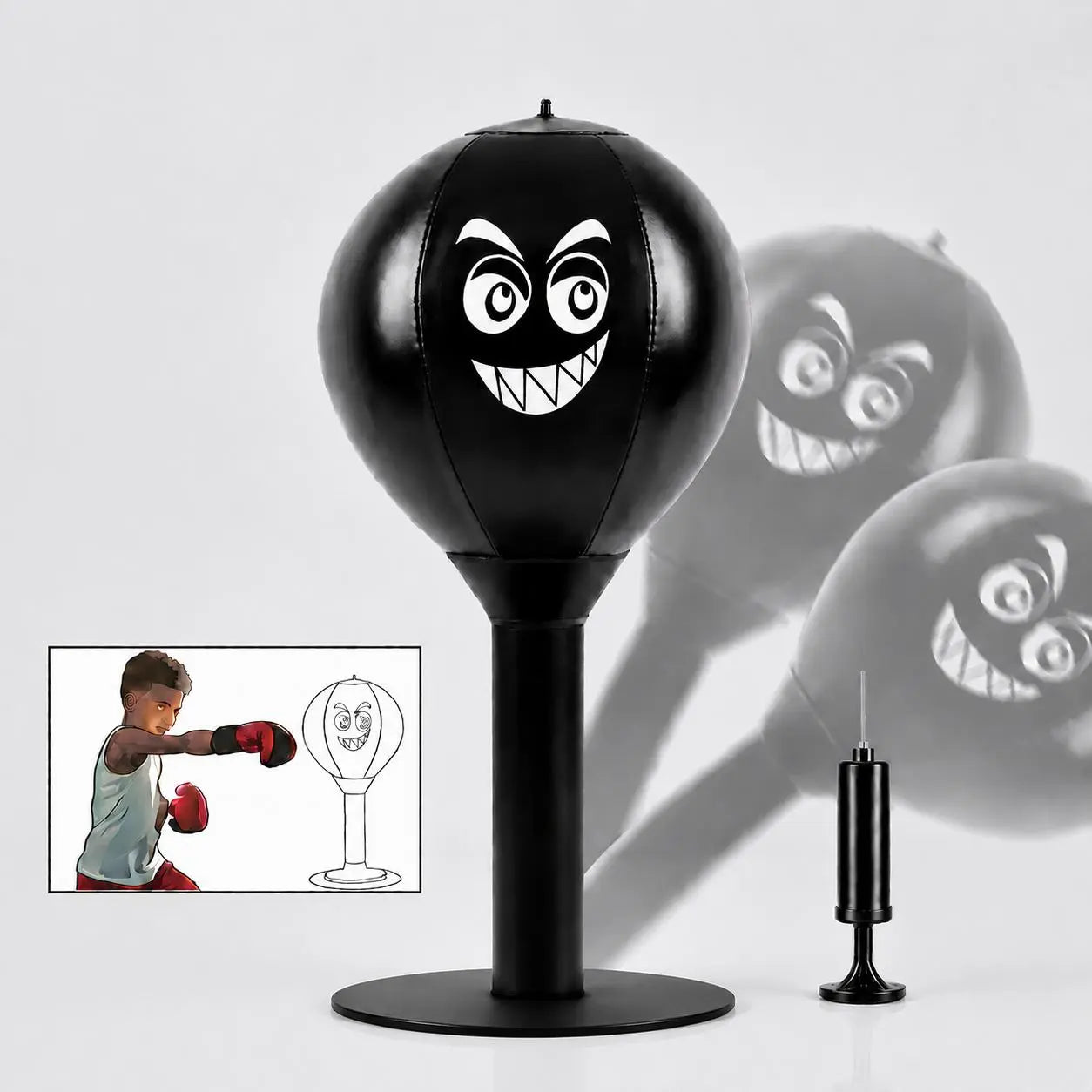 Desktop Boxing Bag - Stress Relief Speed Trainer with Durable PU Ball, Carbon-Steel Spring, and Suction Cup Mount for Office Use