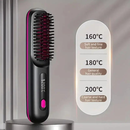 2026 Upgraded Straight Hair Comb, Portable Fashion Lazy Straightener, USB Rechargeable Flat Iron Clip, Wireless Straightening & Curling Comb
