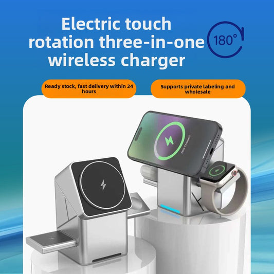 Magnetic 360° Rotating Wireless Charger – 3-in-1 for iPhone, AirPods & Watch